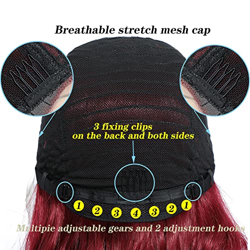 Red Lace Front Wig Burgundy 30" Long Wavy Synthetic Lace Front Wigs for Women...