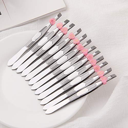 sansheng 48 Pcs Tweezers For Eyebrows - Slant Tip Steel Tweezers - Tweezer Se...