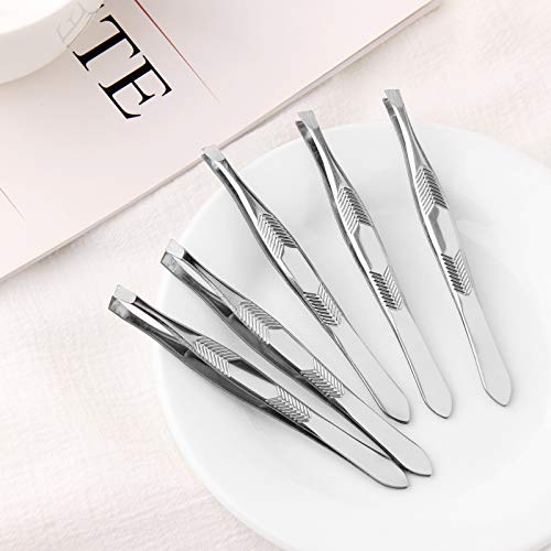 sansheng 48 Pcs Tweezers For Eyebrows - Slant Tip Steel Tweezers - Tweezer Se...