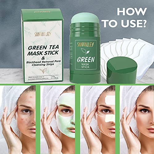 Green Tea Mask Stick Blackhead Remover Pore Strips Combo Pack, Green Tea Puri...