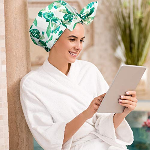 3 Pieces Shower Cap for Women, Waterproof Reusable Shower Caps Bowknot Shower...