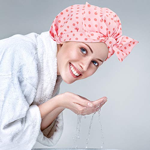 3 Pieces Shower Cap for Women, Waterproof Reusable Shower Caps Bowknot Shower...