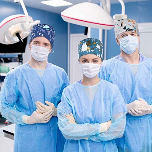 4 Pieces Colorful Printed Scrub Caps Adjustable Bouffant Turban Hat Unisex Ha...