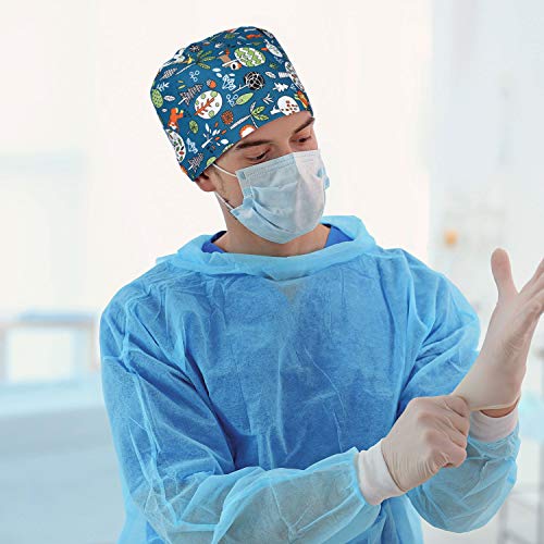 4 Pieces Colorful Printed Scrub Caps Adjustable Bouffant Turban Hat Unisex Ha...