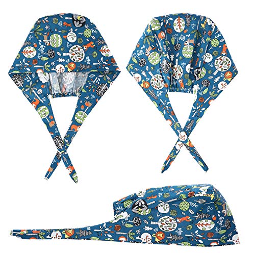 4 Pieces Colorful Printed Scrub Caps Adjustable Bouffant Turban Hat Unisex Ha...