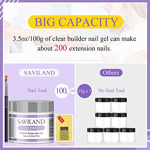 Saviland 3.5oz/100g Clear Builder Nail Gel Kit - Large Capacity Nail Extensio...