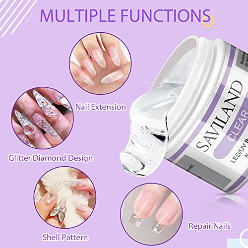 Saviland 3.5oz/100g Clear Builder Nail Gel Kit - Large Capacity Nail Extensio...