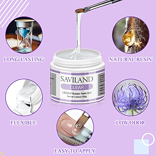 Saviland 3.5oz/100g Clear Builder Nail Gel Kit - Large Capacity Nail Extensio...