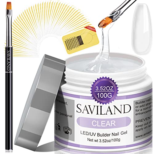 Saviland 3.5oz/100g Clear Builder Nail Gel Kit - Large Capacity Nail Extensio...