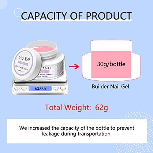 Saviland Builder Nail Gels Kit - 3 Colors 30g Clear Nude Pink Hard Gel for Na...
