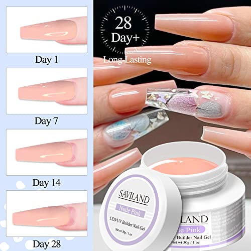 Saviland Builder Nail Gels Kit - 3 Colors 30g Clear Nude Pink Hard Gel for Na...