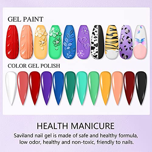 Saviland Gel Paint Kit - 12 Colors Gel Nail Polish Kit Nail Gel Art Polish Se...