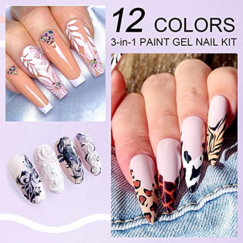 Saviland Gel Paint Kit - 12 Colors Gel Nail Polish Kit Nail Gel Art Polish Se...