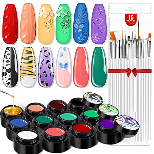 Saviland Gel Paint Kit - 12 Colors Gel Nail Polish Kit Nail Gel Art Polish Se...