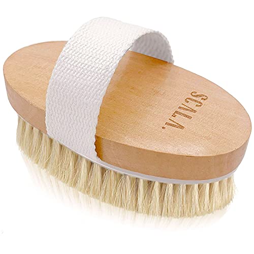 Wet and Dry Body Brush Exfoliator - Soft Bristle Brush Naturally Exfoliates D...