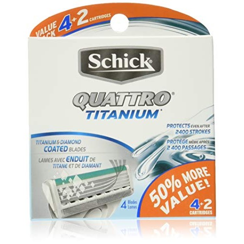 Schick Quattro Titanium Razor Blade Refills for Men Value Pack, 6 Count