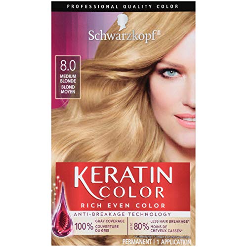 Schwarzkopf Keratin Color Anti-Age Hair Color Cream, 8.0 Medium Blonde (Packa...