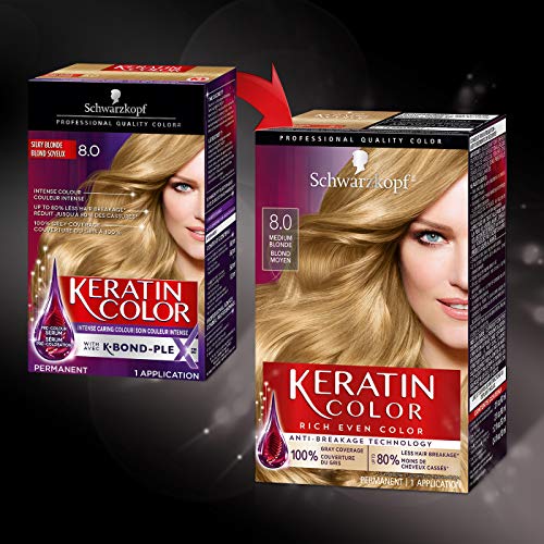 Schwarzkopf Keratin Color Anti-Age Hair Color Cream, 8.0 Medium Blonde (Packa...