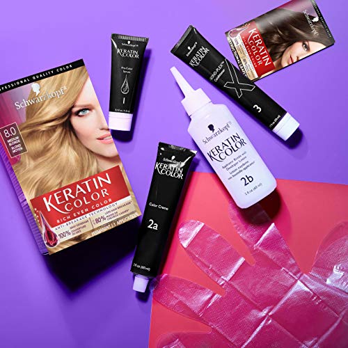 Schwarzkopf Keratin Color Anti-Age Hair Color Cream, 8.0 Medium Blonde (Packa...