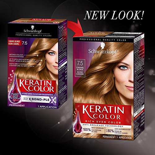 Schwarzkopf Keratin Color Permanent Hair Color Cream, 7.5 Caramel Blonde (Pac...