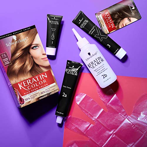 Schwarzkopf Keratin Color Permanent Hair Color Cream, 7.5 Caramel Blonde (Pac...