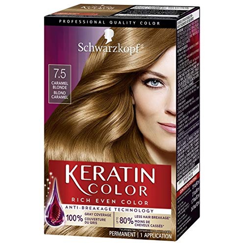 Schwarzkopf Keratin Color Permanent Hair Color Cream, 7.5 Caramel Blonde (Pac...