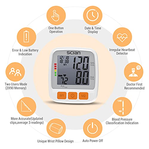 SCIAN Digital Blood Pressure Monitor Adjustable Wrist Cuff & Large LCD Displa...