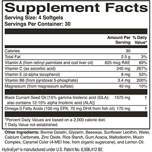 HydroEye Softgels - Dry Eye Relief - Features GLA, EPA, DHA and Other Key Nut...