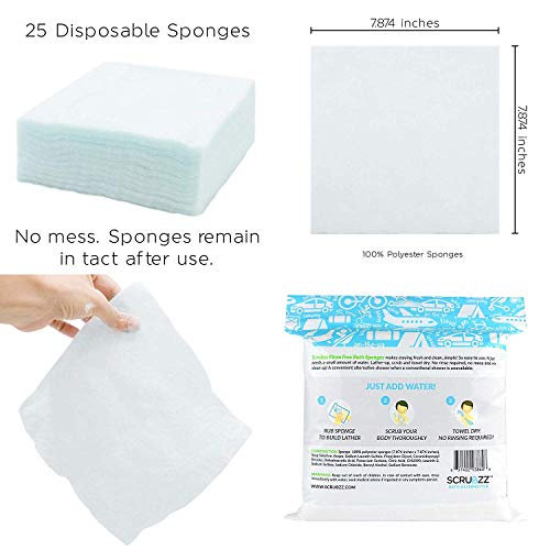 Scrubzz Disposable No Rinse Bathing Wipes - 25 Pack - All-in-1 Single Use Sho...