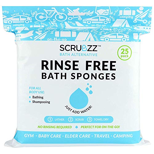 Scrubzz Disposable No Rinse Bathing Wipes - 25 Pack - All-in-1 Single Use Sho...