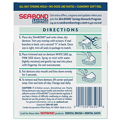 Sea Bond Secure Denture Adhesive Seals, Fresh Mint Uppers, Zinc Free, All Day...