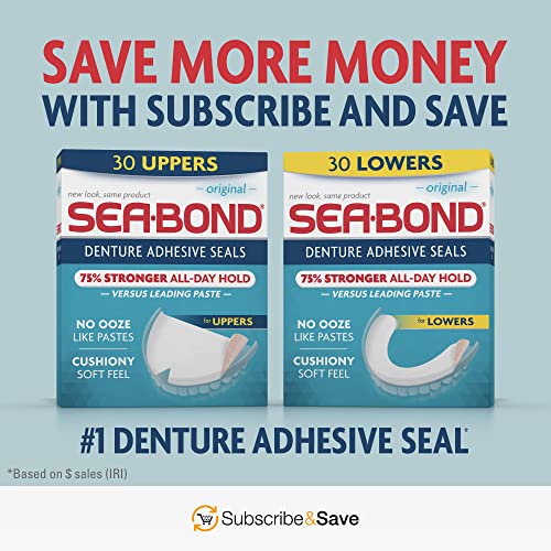 Sea Bond Secure Denture Adhesive Seals, Fresh Mint Uppers, Zinc Free, All Day...