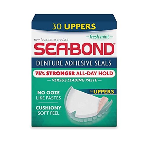 Sea Bond Secure Denture Adhesive Seals, Fresh Mint Uppers, Zinc Free, All Day...
