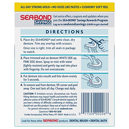 Sea-Bond Secure Denture Adhesive Seals Lowers Original, Zinc Free, All Day Ho...