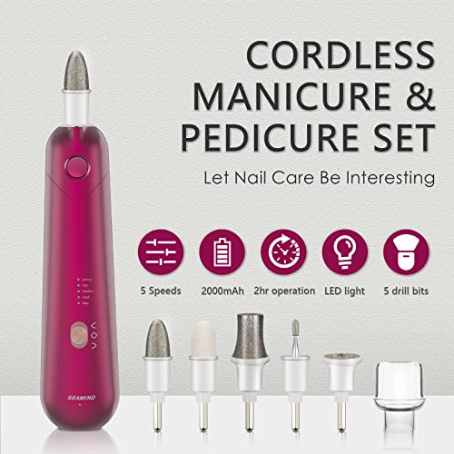 Professional Manicure Pedicure Set, Cordless Electric Nail File Kit, Recharge...