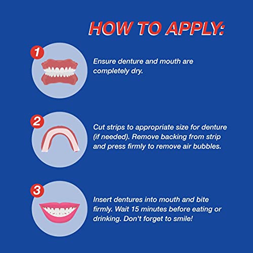 Secure Comfort Strips Waterproof Denture Adhesive - Zinc Free - Extra Firm Ho...