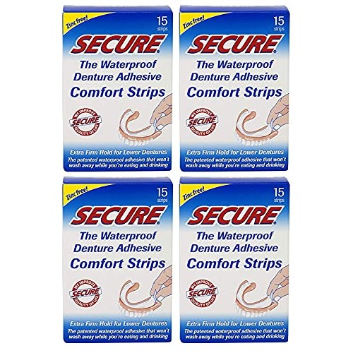 Secure Denture Adhesive Comfort Strips, 15 Strips, Pack of 4