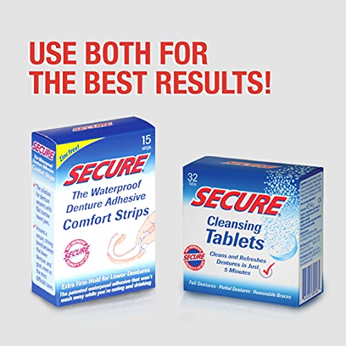 Secure Denture Adhesive Comfort Strips, 15 Strips, (Pack of 5)
