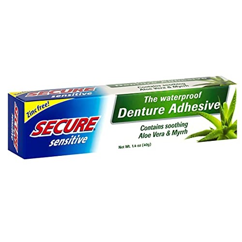 Secure Sensitive Gums Waterproof Denture Adhesive Zinc Free with Aloe Vera & ...