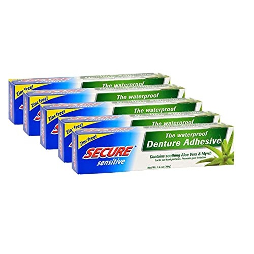 Secure Sensitive Gums Waterproof Denture Adhesive Zinc Free with Aloe Vera & ...