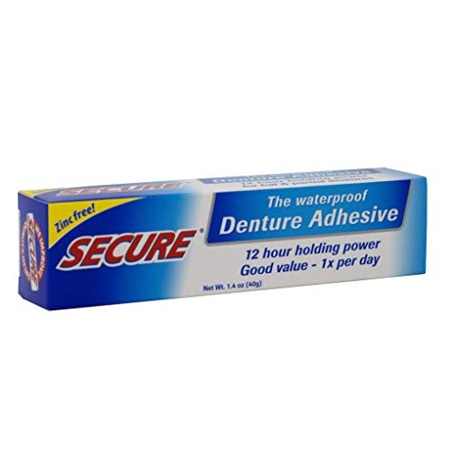 Secure Waterproof Denture Adhesive - Zinc Free - Extra Strong Hold For Upper,...