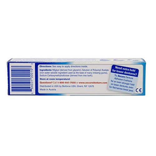 Secure Waterproof Denture Adhesive - Zinc Free - Extra Strong Hold For Upper,...