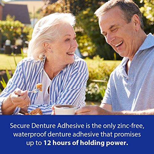 Secure Waterproof Denture Adhesive - Zinc Free - Extra Strong Hold For Upper,...