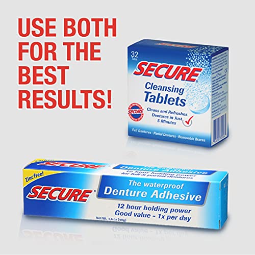 Secure Waterproof Denture Adhesive - Zinc Free - Extra Strong Hold For Upper,...