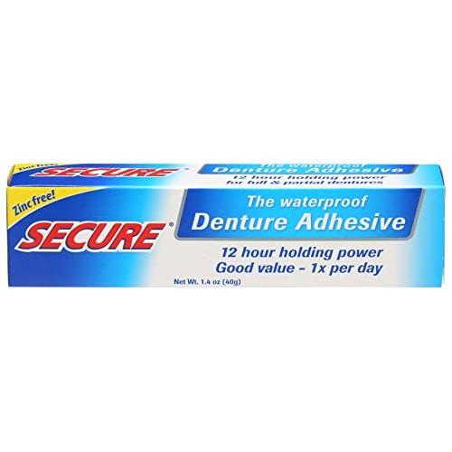 Secure Waterproof Denture Adhesive - Zinc Free - Extra Strong Hold For Upper,...