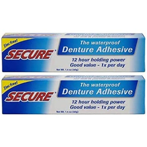 Secure Waterproof Denture Adhesive - Zinc Free - Extra Strong Hold For Upper,...
