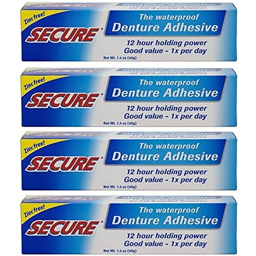 Secure Waterproof Denture Adhesive - Zinc Free - Extra Strong Hold For Upper,...