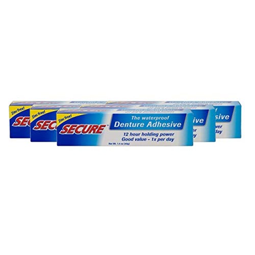 Secure Waterproof Denture Adhesive - Zinc Free - Extra Strong Hold For Upper,...