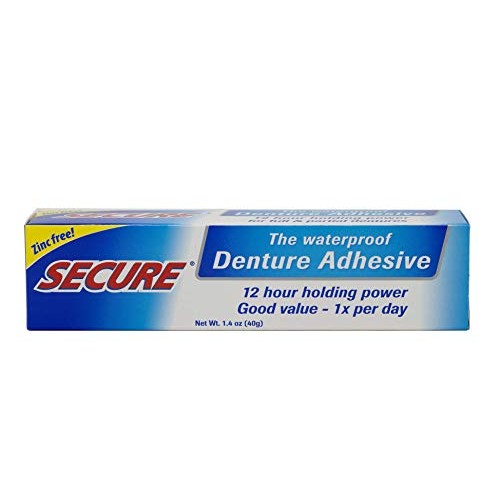 Secure Waterproof Denture Adhesive - Zinc Free - Extra Strong Hold for Upper,...
