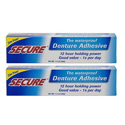 Secure Waterproof Denture Adhesive - Zinc Free - Extra Strong Hold For Upper,...